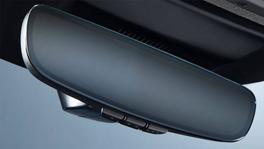 rearview mirror close-up of a Jaguar I-Pace