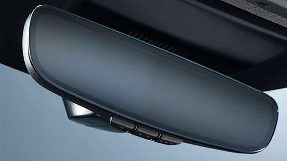 rearview mirror close-up of a Jaguar I-Pace