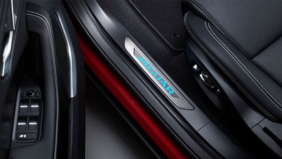 Front door sill and seat of a Jaguar I-Pace