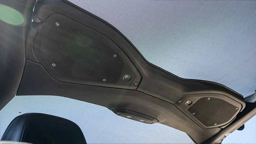 interior roof and sound bar of a Jeep Wrangler