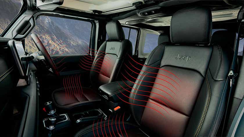 front seats and dashboard of a Jeep Wrangler interior