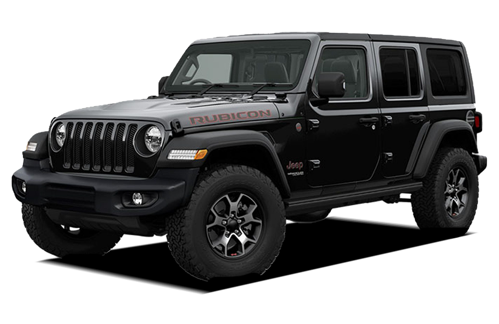 front three-quarter view of a Black Jeep Wrangler 2021-2023