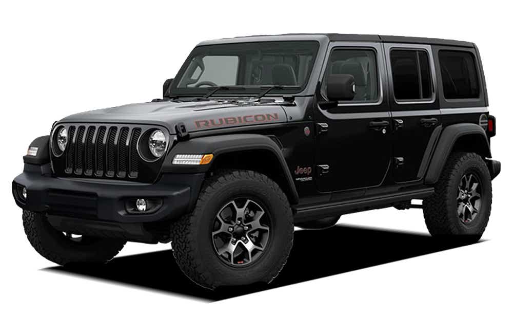 front three-quarter view of a Black Jeep Wrangler 2021-2023
