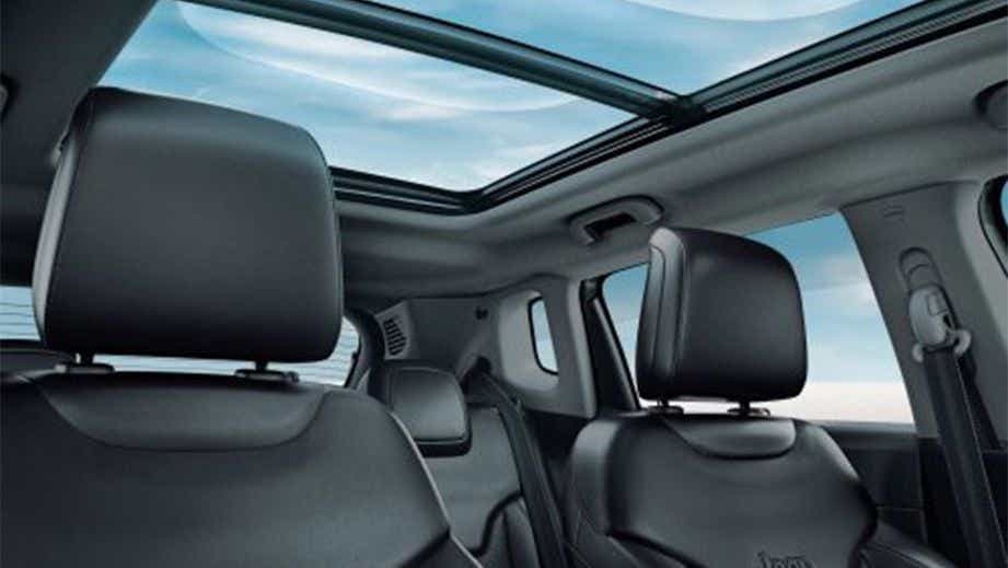 interior view with panoramic sunroof of a Jeep Compass