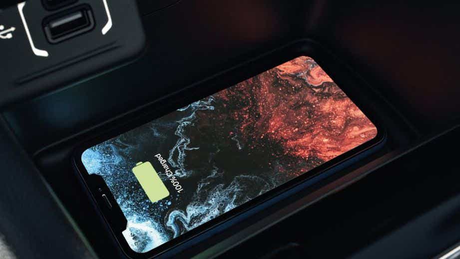 wireless charging pad close-up in a Jeep Compass