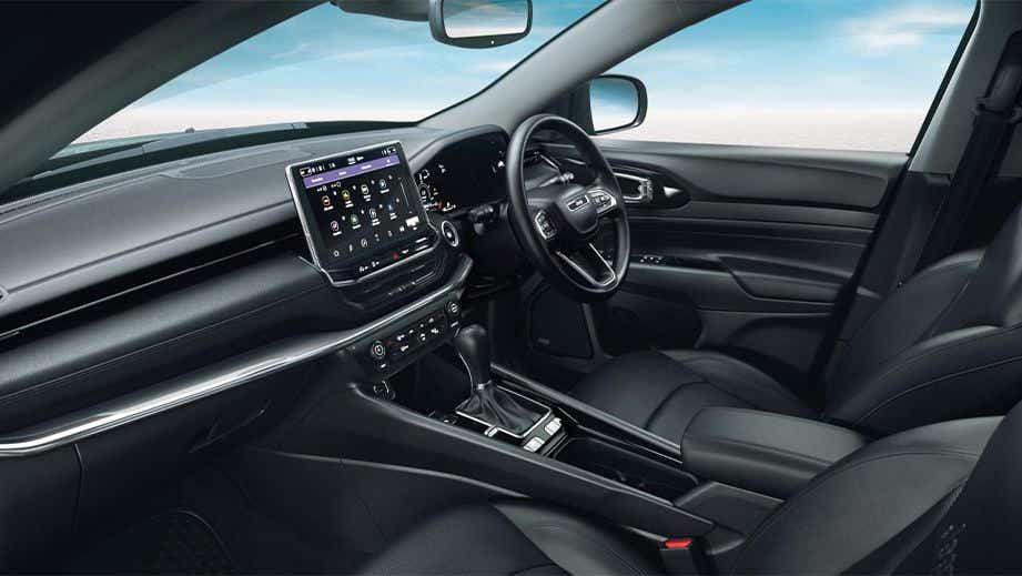 Dashboard and front seats interior of a Jeep Compass