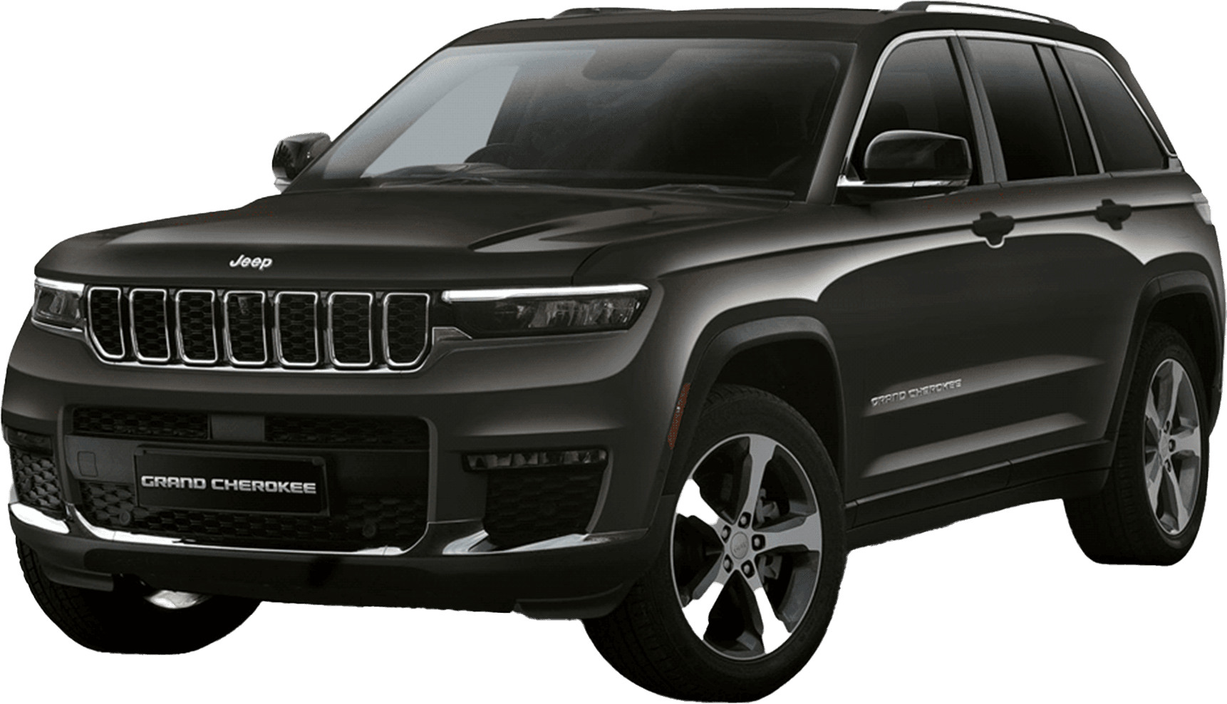 front three-quarter view of a Diamond Black Crystal Jeep Grand Cherokee