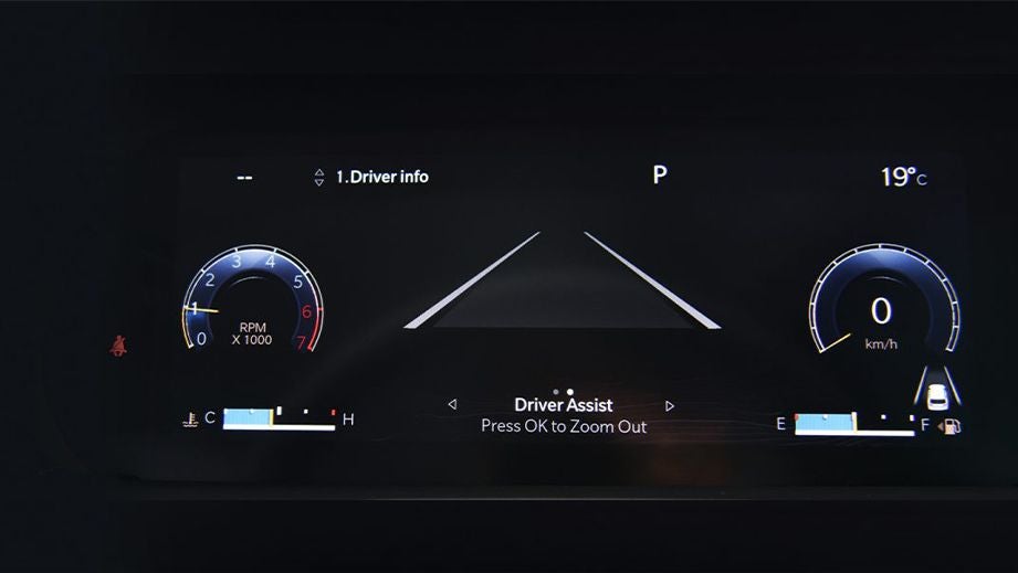 Instrument cluster of a Jeep Grand Cherokee showing driver assist display