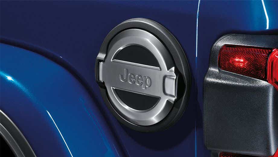 fuel cap area of a Jeep Wrangler 2021-2023