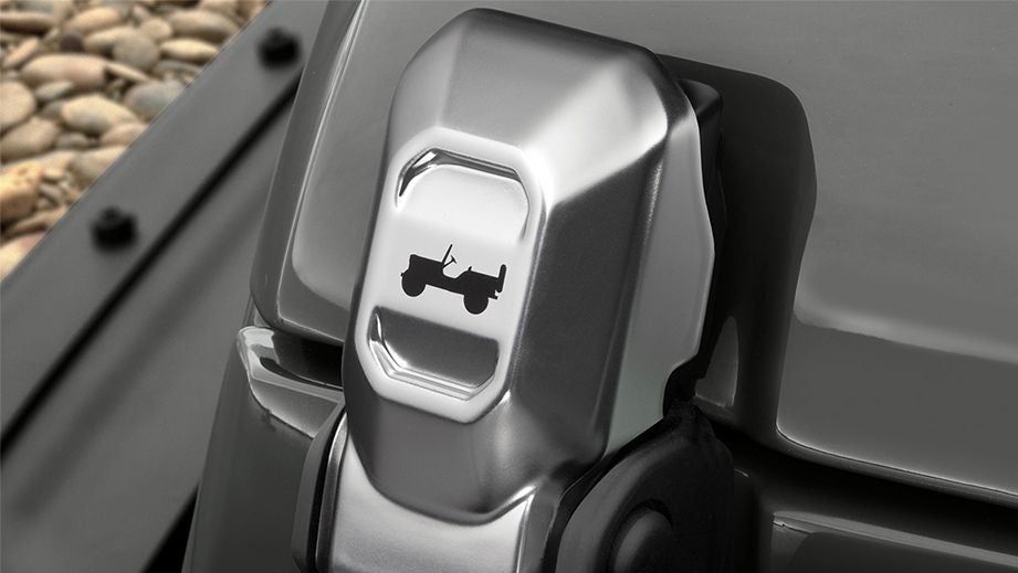 close-up of a hood latch detail on a Jeep Wrangler 2021-2023