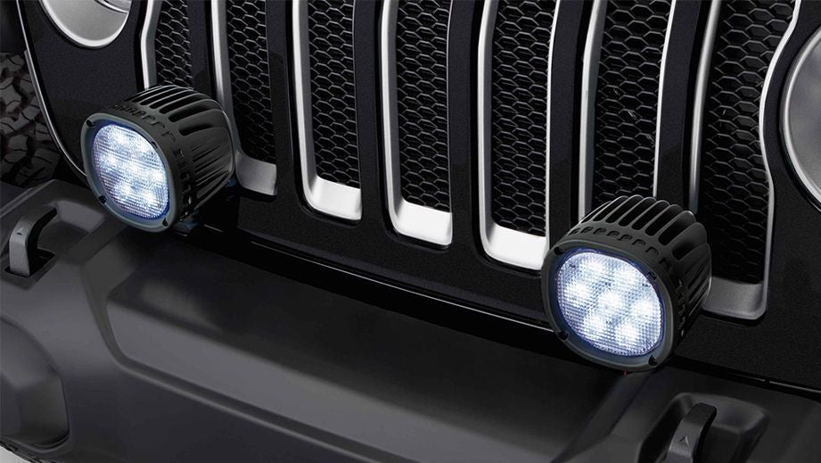 front grille close-up of a Jeep Wrangler 2021-2023