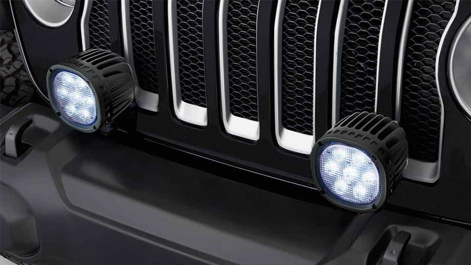 front grille close-up of a Jeep Wrangler 2021-2023