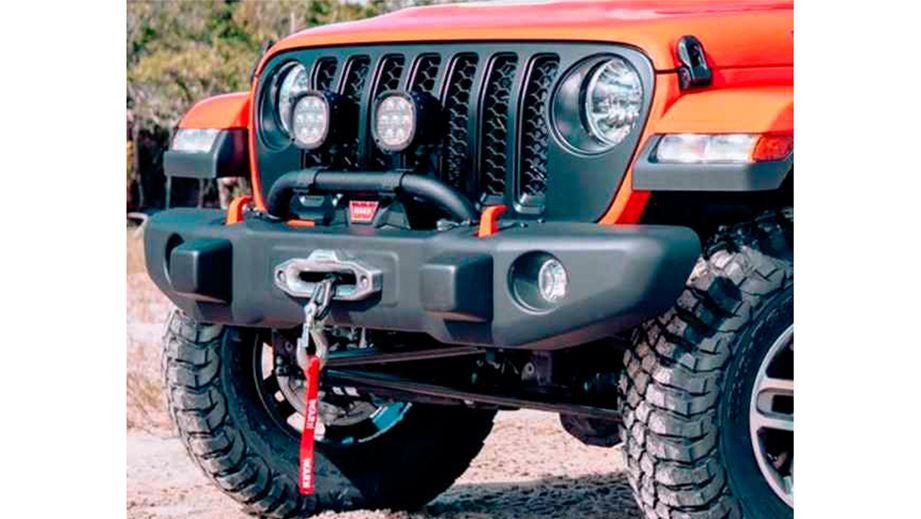 Front bumper and grille view of a Jeep Wrangler 2021-2023