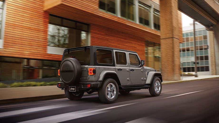 rear three-quarter view of a Jeep Wrangler 2021-2023