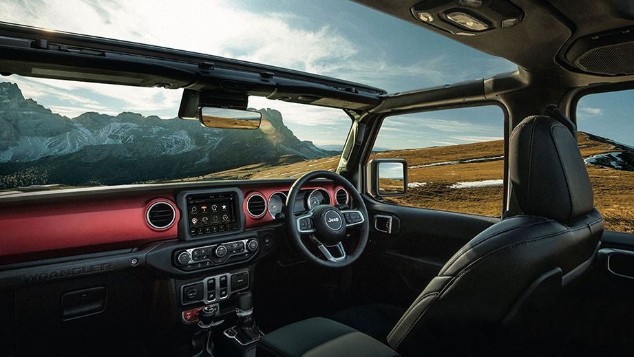 interior dashboard view of a Jeep Wrangler 2021-2023