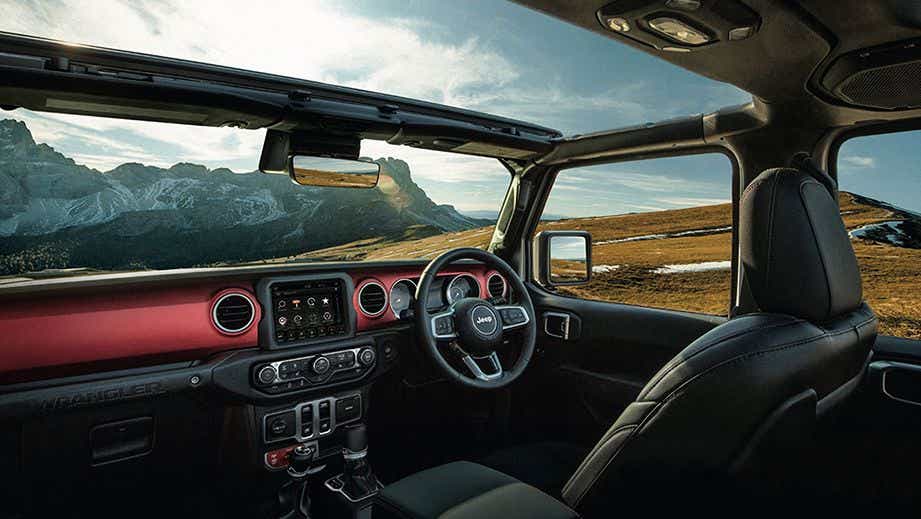 interior dashboard view of a Jeep Wrangler 2021-2023
