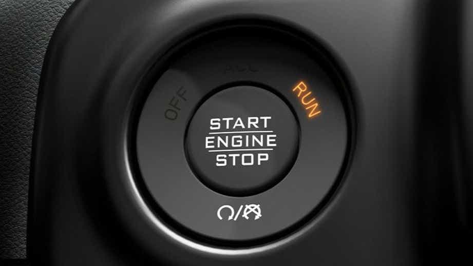 engine start-stop button of a Jeep Wrangler 2021-2023
