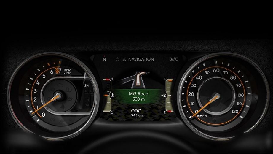 Instrument cluster and dashboard display of a Jeep Wrangler 2021-2023