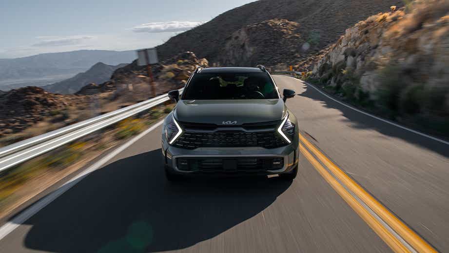 Front view of a Black Kia Sportage
