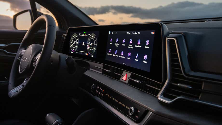 Interior dashboard of a Black Kia Sportage