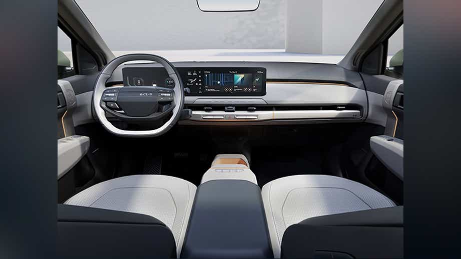 Interior dashboard view of a Kia EV3