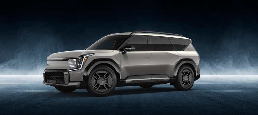 Side view of a Pebble Gray Kia EV9