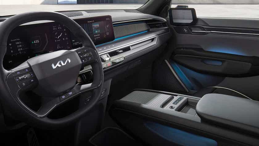 Interior dashboard view of a Kia EV9