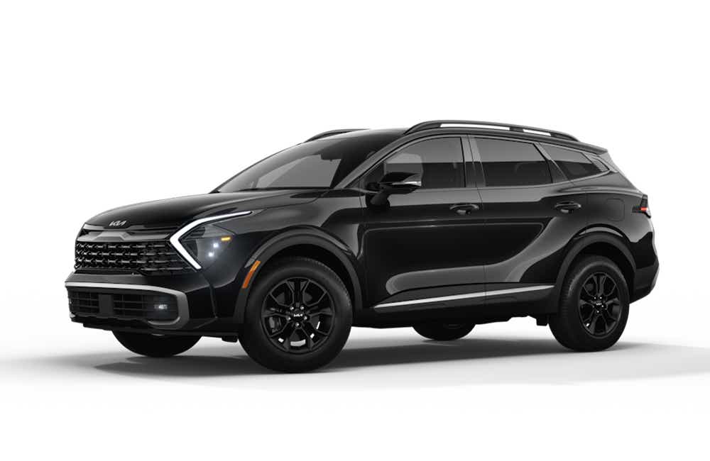front-side view of a Black Kia Sportage