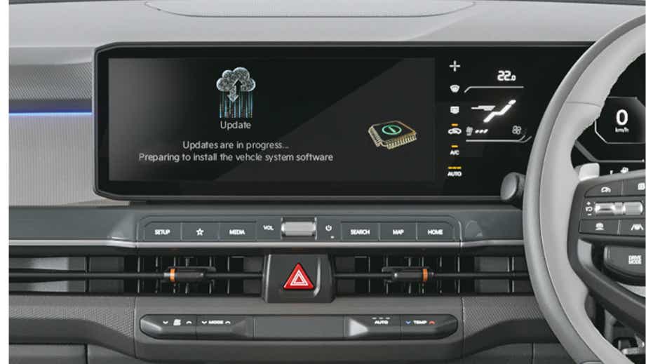 Dashboard display close-up of a Kia Syros