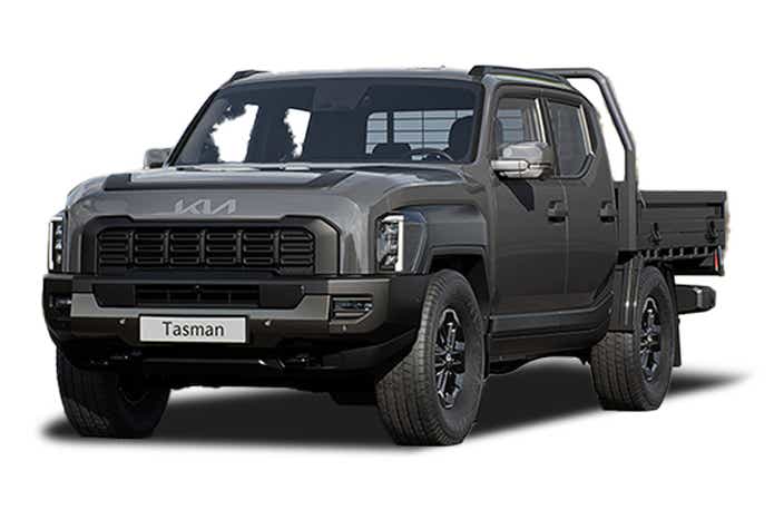 front three-quarter view of a Magma Grey Kia Tasman