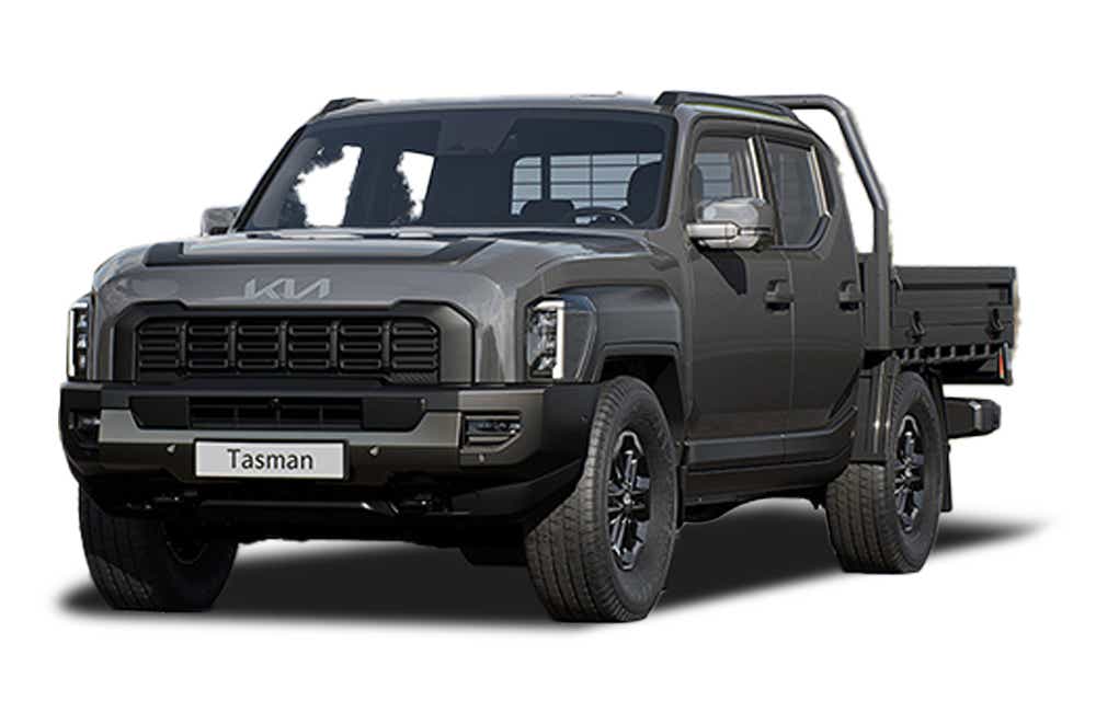 front three-quarter view of a Magma Grey Kia Tasman