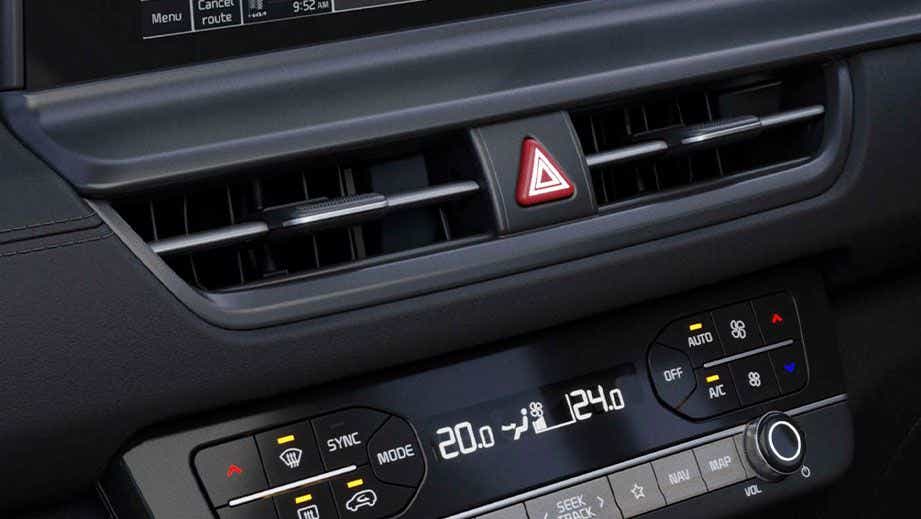 Dashboard climate control close-up of a Kia Seltos
