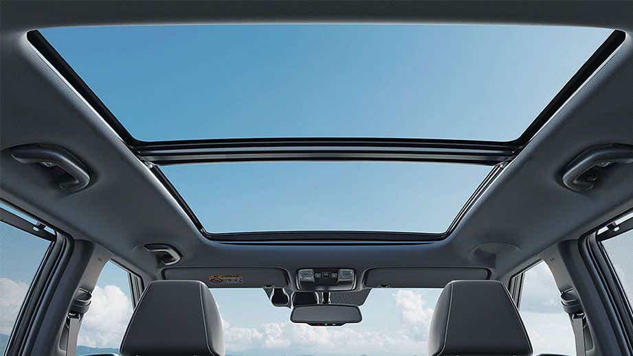 Panoramic sunroof interior view of a Kia Seltos