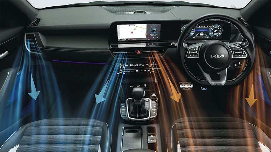 interior dashboard and climate control of a Kia Seltos