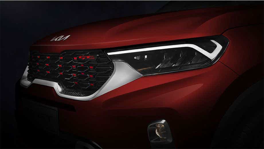 Front grille and headlight close-up of a Kia Sonet 2020-2023