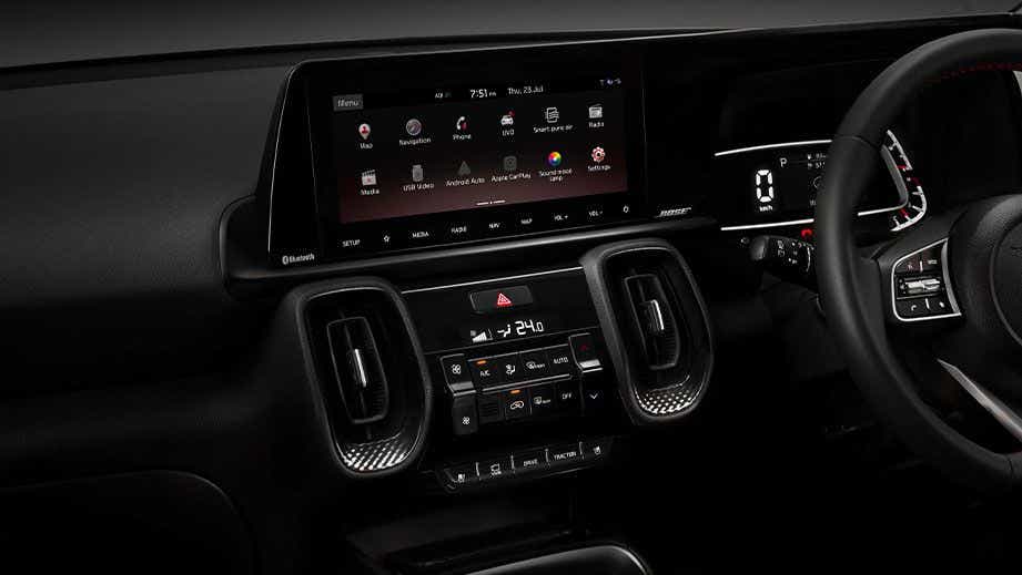 dashboard and infotainment system of a Kia Sonet 2020-2023
