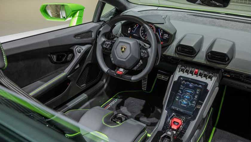 Interior dashboard of a Lamborghini Huracan Evo