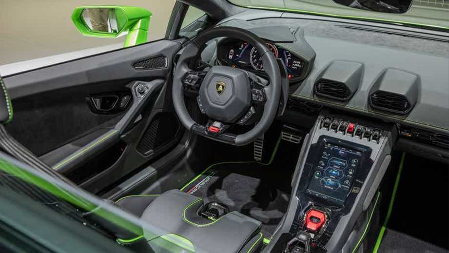 Interior dashboard of a Lamborghini Huracan Evo