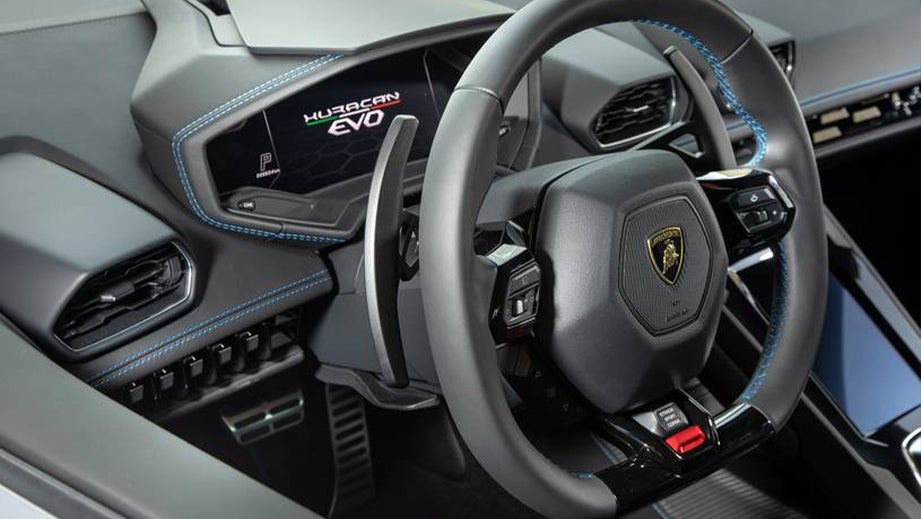 Interior dashboard of a Lamborghini Huracan Evo