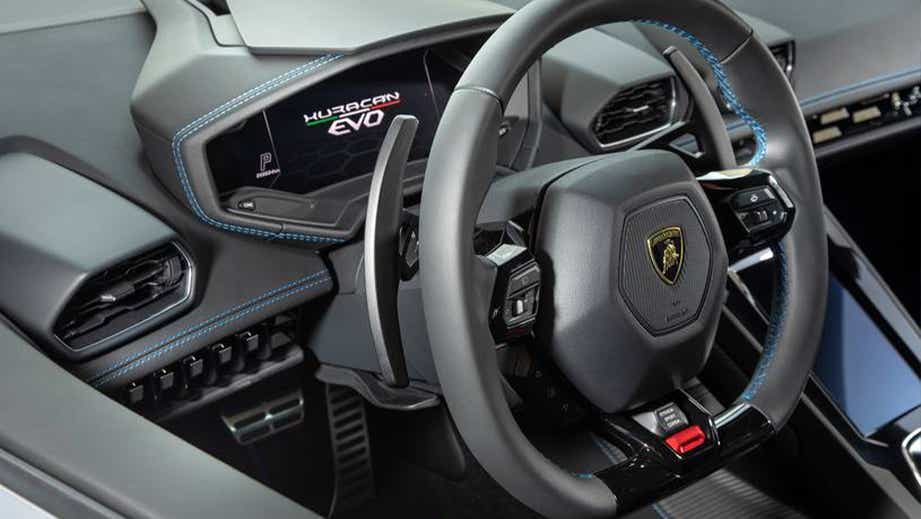 Interior dashboard of a Lamborghini Huracan Evo