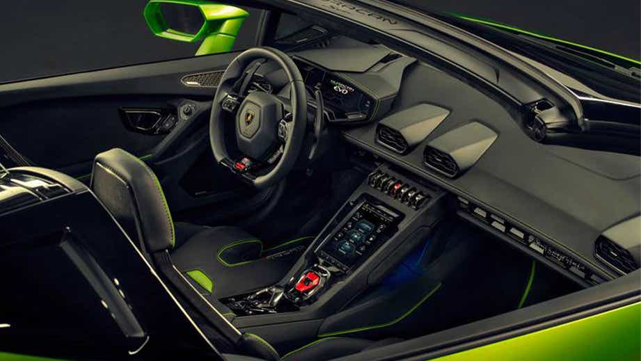 interior dashboard of a Lamborghini Huracan Evo