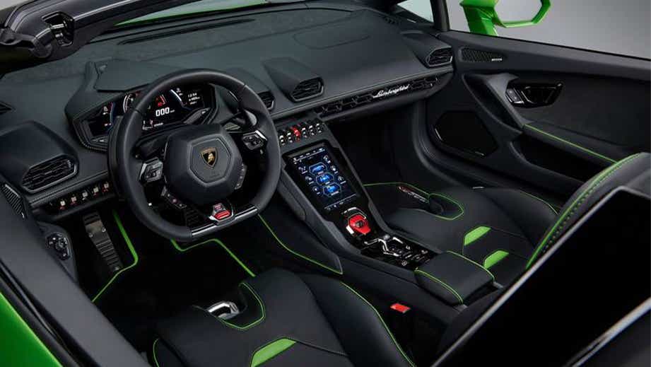 Interior dashboard of a Lamborghini Huracan Evo