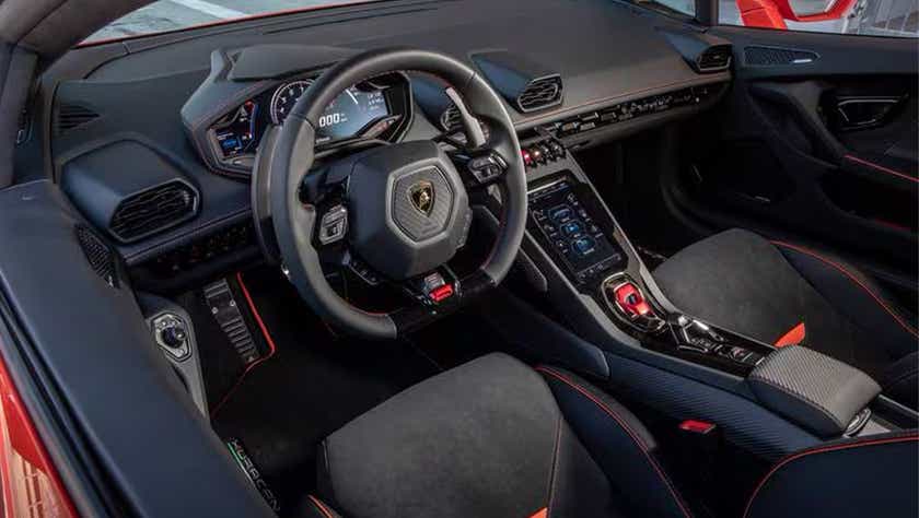 Interior dashboard of a Lamborghini Huracan Evo