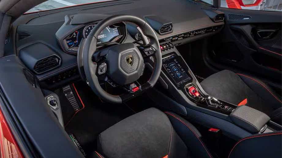 Interior dashboard of a Lamborghini Huracan Evo