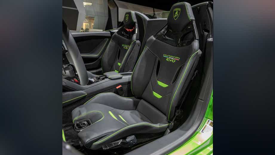 Interior front seats of a Lamborghini Huracan Evo