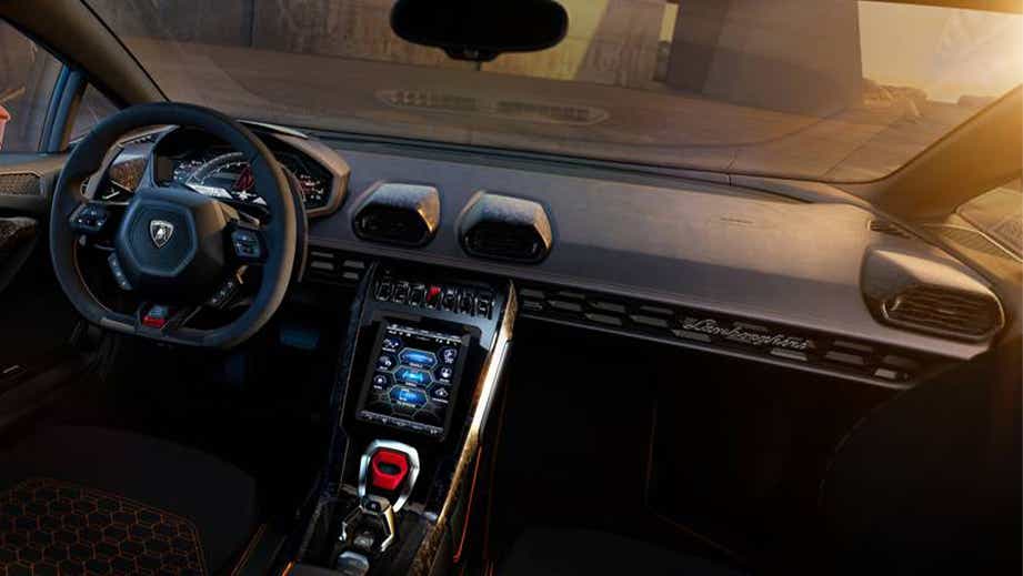 interior dashboard of a Lamborghini Huracan Evo