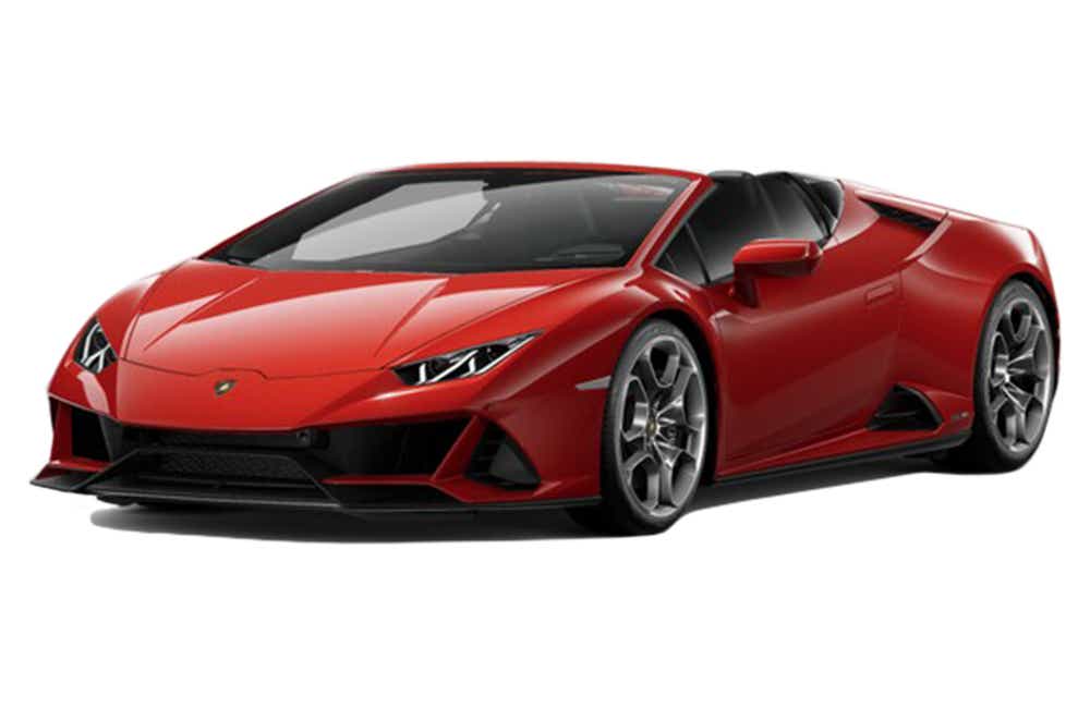 front three-quarter of a Rosso Cadens Lamborghini Huracan Evo