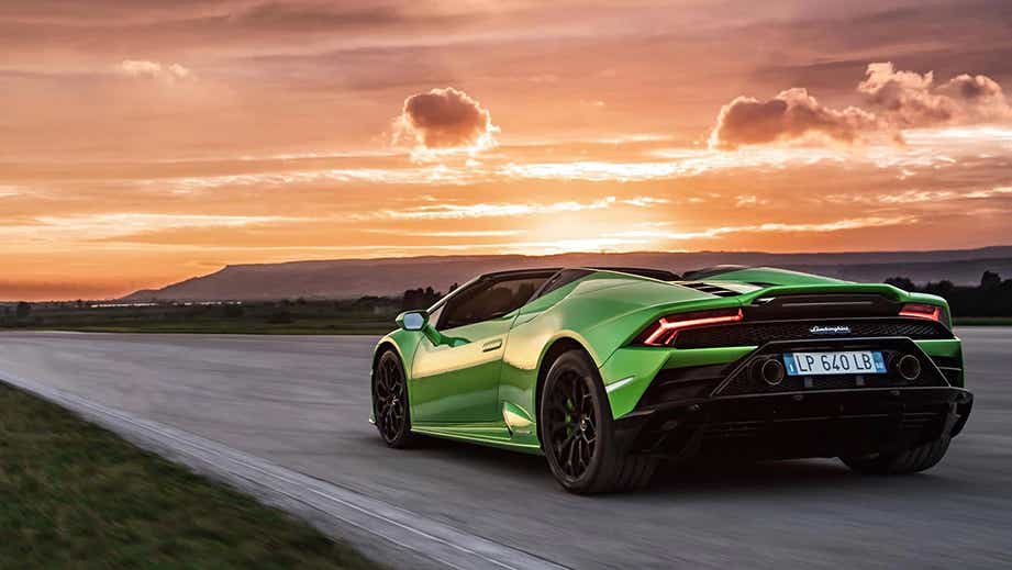 rear three-quarter of a Lamborghini Huracan Evo