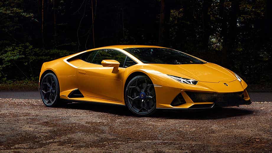 front three-quarter view of a Lamborghini Huracan Evo