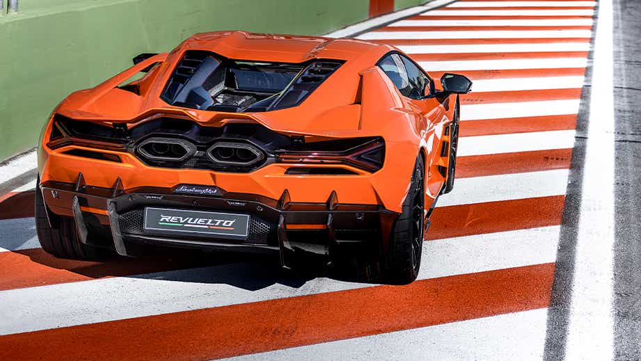 rear three-quarter of a Lamborghini Revuelto